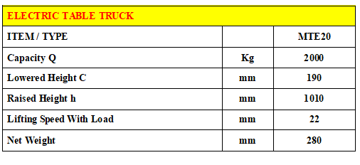 MTETT Electric Table Truck Description